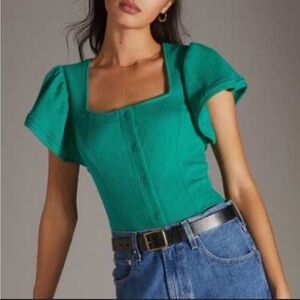 Anthropolgie Dolan Green Left Coast Structured Flutter Top Small
